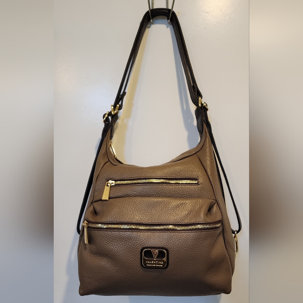 Valentina crossbody purse, genuine leather, made in Italy, gray
